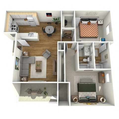 Floor plan for 2 beds, 2 baths, 900 sqft